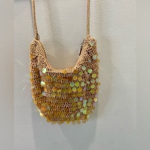 Gorgeous The Sak natural crochet with large golden iridescent sequins bag
